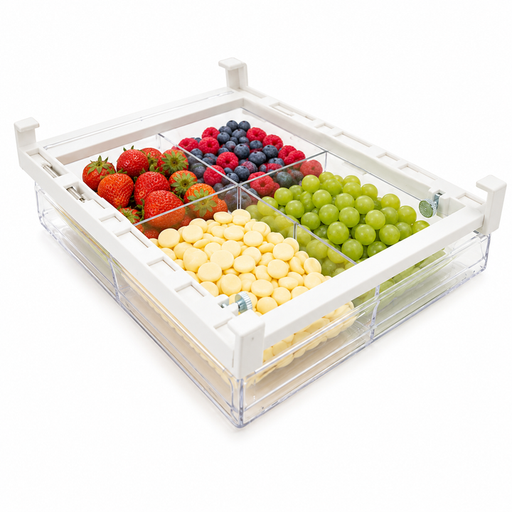Beram Pull-Out Refrigerator Drawer Extendable Organizer Box Rectangular Fridge Under Shelf Organizer Bin PET ABS Iron Sliding Storage Box for Cheese Deli Meat Drinks Fruits & Vegetables