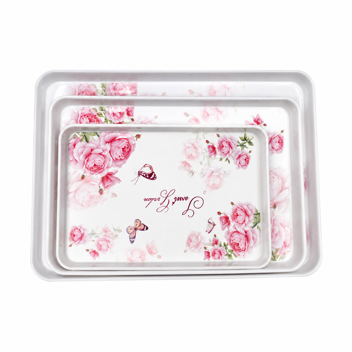 Melamine  Tray White Set Serving Tray Microwave Safe Look Lightweight Durable Platter for Snacks Desserts Tea Coffee Dining Kitchen Party and Restaurant Use