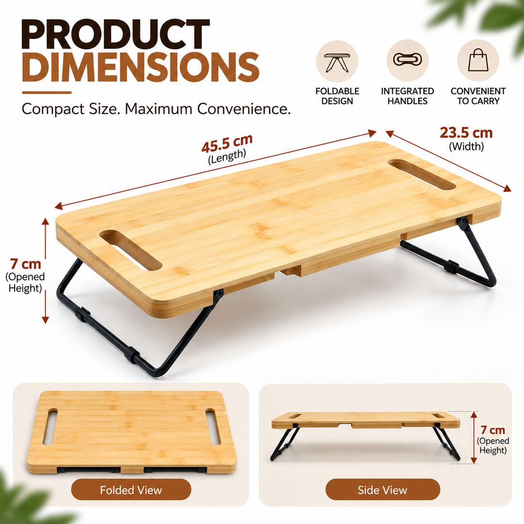 Bamboo Serving Tray with Foldable Legs, Large Charcuterie Board & Breakfast Bed Tray, 100% Natural Eco-Friendly Bamboo, Cheese Platter with Handles, 45.5 × 23.5 × 7 cm