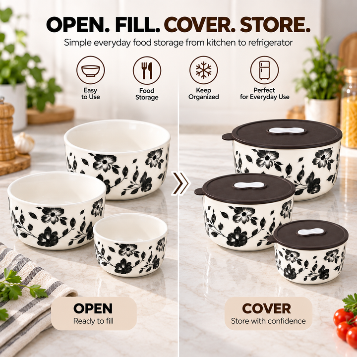 Ceramic Bowl Set Premium Porcelain Storage and Serving Bowls Microwave and Dishwasher Safe Soup Rice Snack Cereal Meal Prep Bowls Modern Kitchen Food Container Set