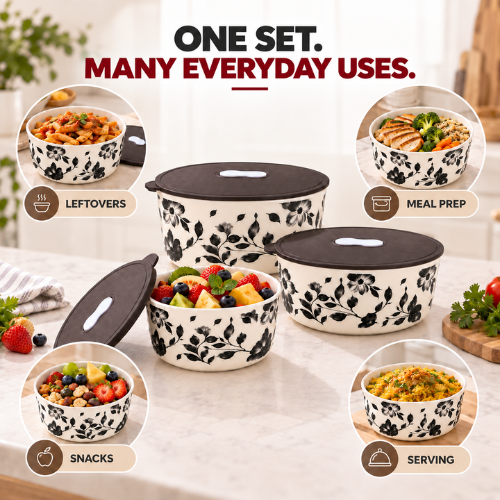 Ceramic Bowl Set Premium Porcelain Storage and Serving Bowls Microwave and Dishwasher Safe Soup Rice Snack Cereal Meal Prep Bowls Modern Kitchen Food Container Set