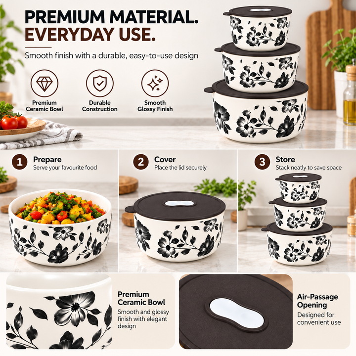 Ceramic Bowl Set Premium Porcelain Storage and Serving Bowls Microwave and Dishwasher Safe Soup Rice Snack Cereal Meal Prep Bowls Modern Kitchen Food Container Set