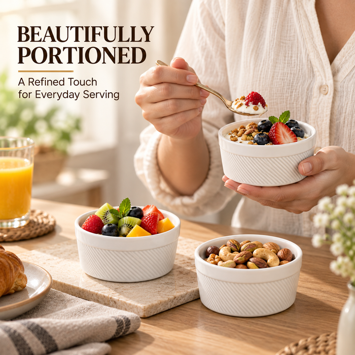 Ceramic Mini Bowl Set 6 Pieces White Microwave & Dishwasher Safe Heat Resistant Ceramic Bowls for Soup Snacks Desserts Dips Ice Cream Serving and Everyday Kitchen Use
