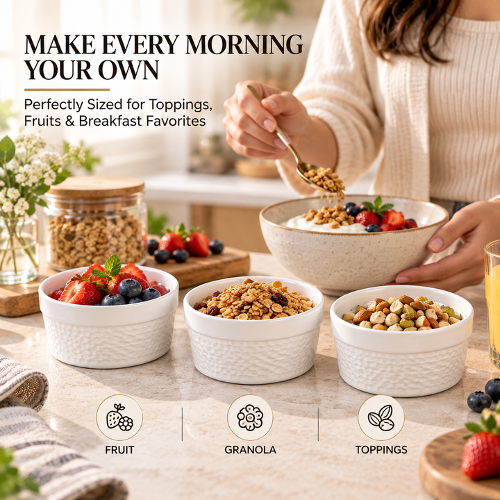 Ceramic Mini Bowl Set 6 Pieces White Microwave & Dishwasher Safe Heat Resistant Ceramic Bowls for Soup Snacks Desserts Dips Ice Cream Serving and Everyday Kitchen Use