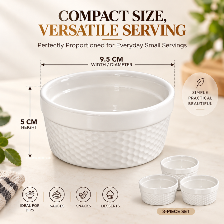 Ceramic Mini Bowl Set 6 Pieces White Microwave & Dishwasher Safe Heat Resistant Ceramic Bowls for Soup Snacks Desserts Dips Ice Cream Serving and Everyday Kitchen Use