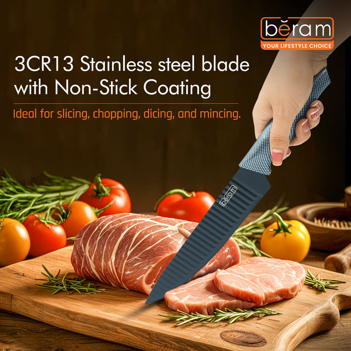 BERAM 8 Inch Chef Knife Non Stick with PolyProplyene Handle 3CR13Stainless Steel Blade Ergonomic Durable for Effortless Chopping Slicing Mincing Kitchen Essential Cooking Tool