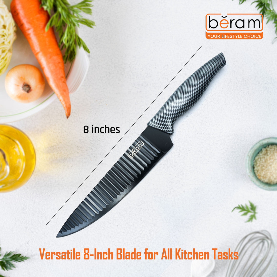 BERAM 8 Inch Chef Knife Non Stick with PolyProplyene Handle 3CR13Stainless Steel Blade Ergonomic Durable for Effortless Chopping Slicing Mincing Kitchen Essential Cooking Tool