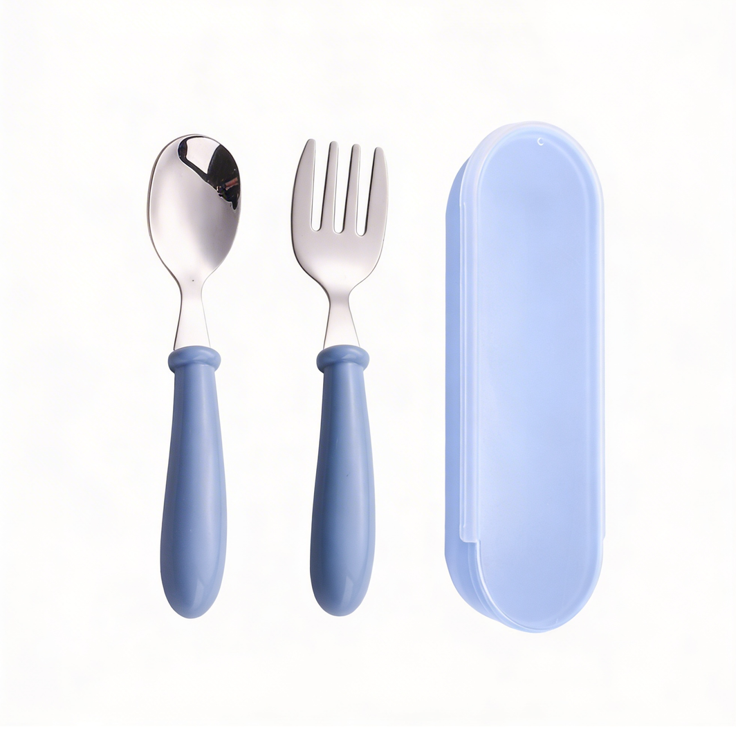 Beram Children Cutlery Set Utensils Set 2 PCS Kids Cutlery Set Baby Spoon Spoon and Fork Portable Tableware with Plastic Case 304 Stainless Steel BPA Free Dishwasher Safe
