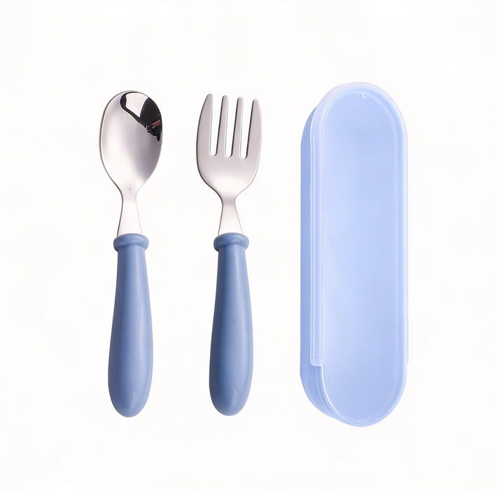 Beram Children Cutlery Set Utensils Set 2 PCS Kids Cutlery Set Baby Spoon Spoon and Fork Portable Tableware with Plastic Case 304 Stainless Steel BPA Free Dishwasher Safe
