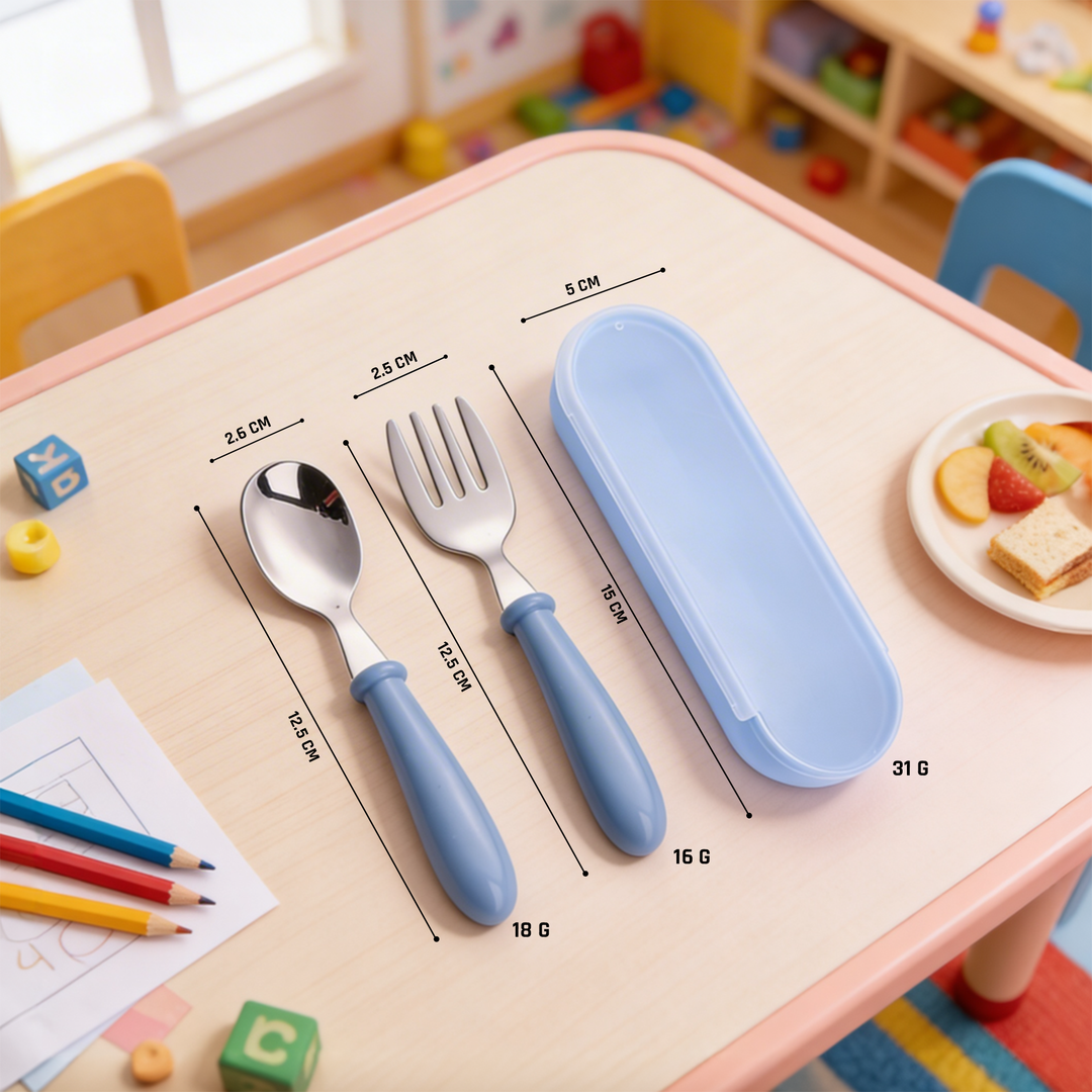 Beram Children Cutlery Set Utensils Set 2 PCS Kids Cutlery Set Baby Spoon Spoon and Fork Portable Tableware with Plastic Case 304 Stainless Steel BPA Free Dishwasher Safe
