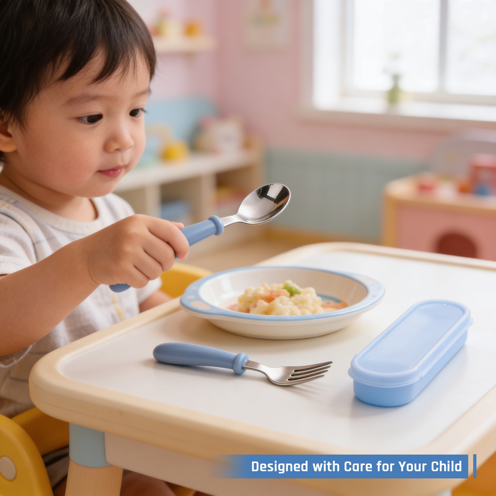 Beram Children Cutlery Set Utensils Set 2 PCS Kids Cutlery Set Baby Spoon Spoon and Fork Portable Tableware with Plastic Case 304 Stainless Steel BPA Free Dishwasher Safe