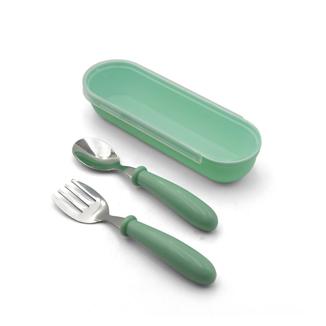 Beram Children Cutlery Set Utensils Set 2 PCS Kids Cutlery Set Baby Spoon Spoon and Fork Portable Tableware with Plastic Case 304 Stainless Steel BPA Free Dishwasher Safe
