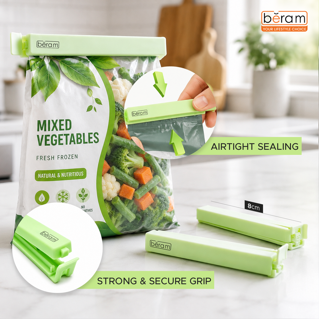 Beram Sealing Clips for Snack Bags Vacuum Sealers for Packages and Storage Air Tight Sealing Chip Clips Aesthetic Kitchen Accessory Pack of 4, 5 and 10