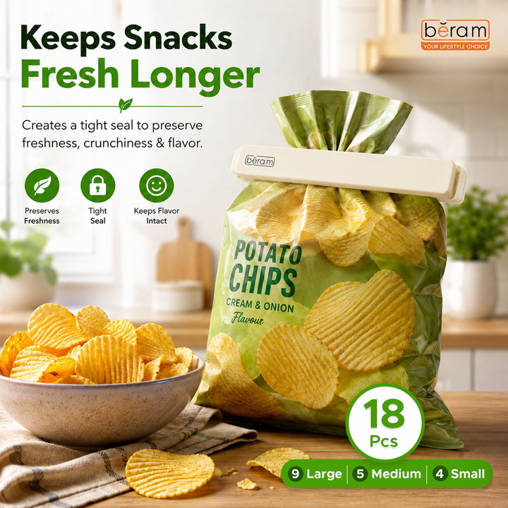 Beram Sealing Clips for Snack Bags Vacuum Sealers for Packages Storage for Home and Kitchen Air Tight Sealing Chip Clips Aesthetic Kitchen Accessory  Pack of 48, 28 and 18