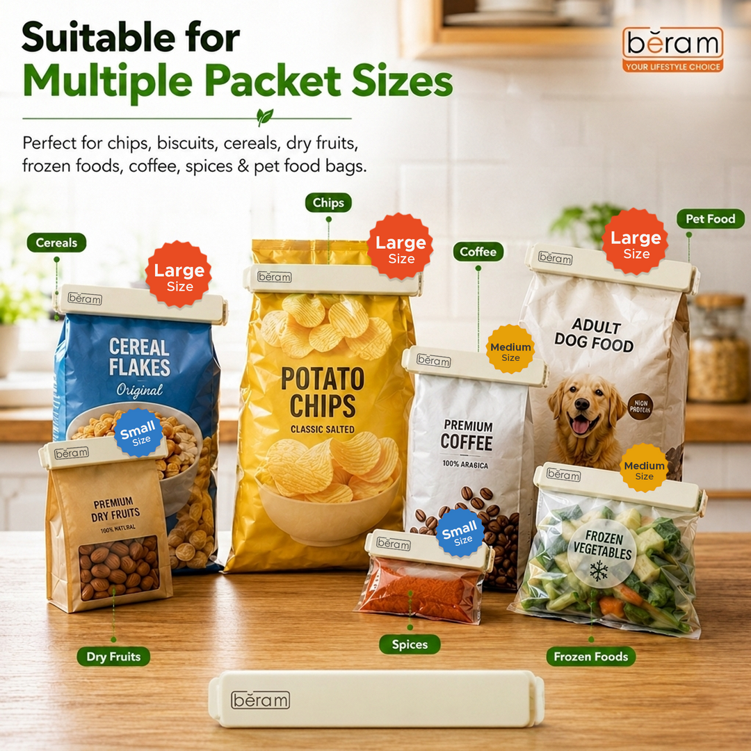 Beram Sealing Clips for Snack Bags Vacuum Sealers for Packages Storage for Home and Kitchen Air Tight Sealing Chip Clips Aesthetic Kitchen Accessory  Pack of 48, 28 and 18