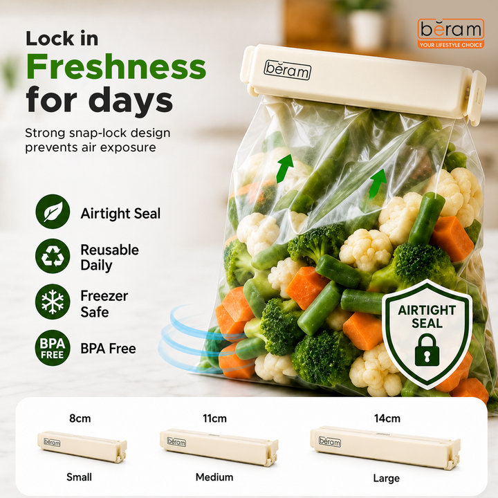 Beram Sealing Clips for Snack Bags Vacuum Sealers for Packages Storage for Home and Kitchen Air Tight Sealing Chip Clips Aesthetic Kitchen Accessory  Pack of 48, 28 and 18