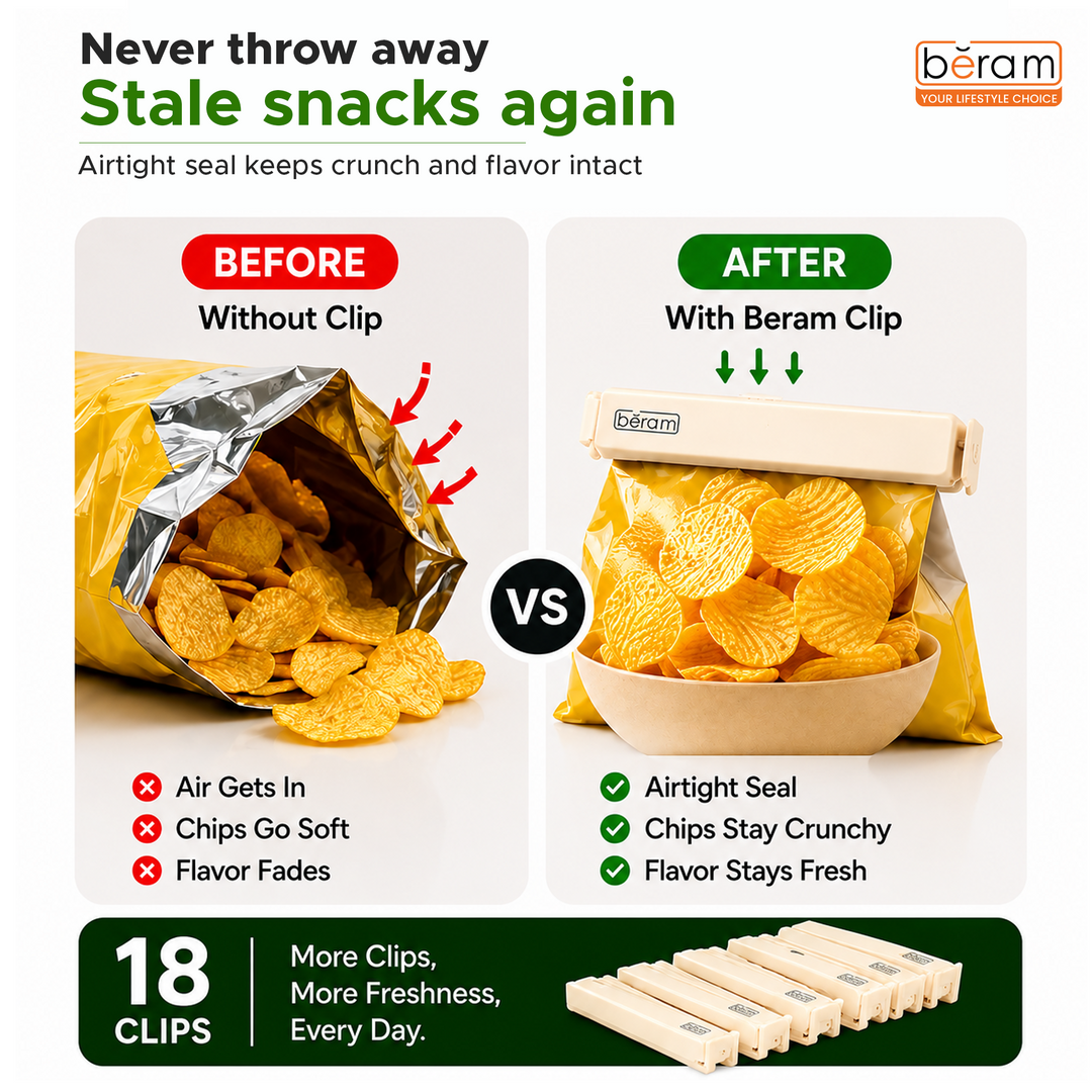 Beram Sealing Clips for Snack Bags Vacuum Sealers for Packages Storage for Home and Kitchen Air Tight Sealing Chip Clips Aesthetic Kitchen Accessory  Pack of 48, 28 and 18