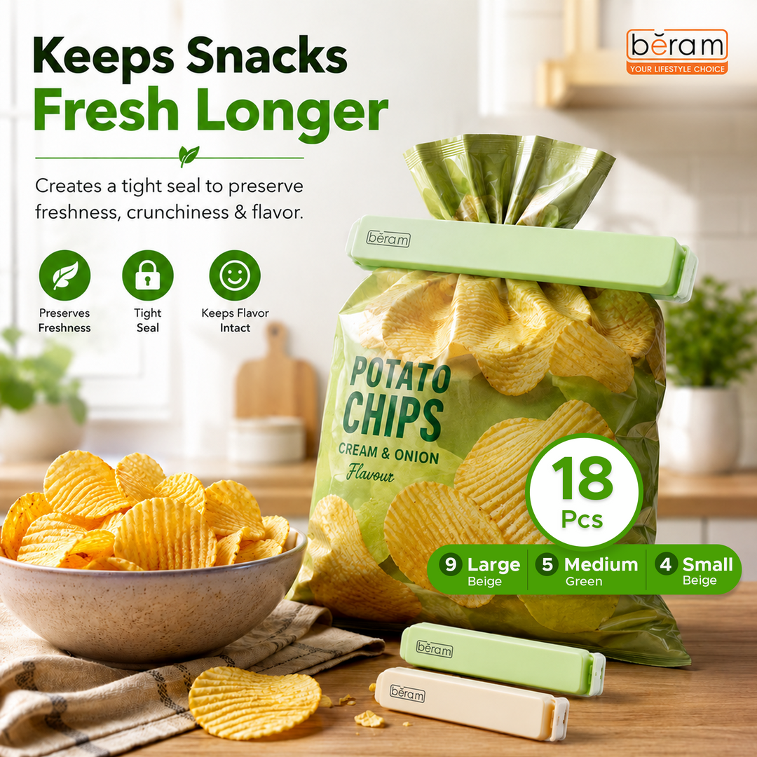 Beram Sealing Clips for Snack Bags Vacuum Sealers for Packages Storage for Home and Kitchen Air Tight Sealing Chip Clips Aesthetic Kitchen Accessory  Pack of 48, 28 and 18