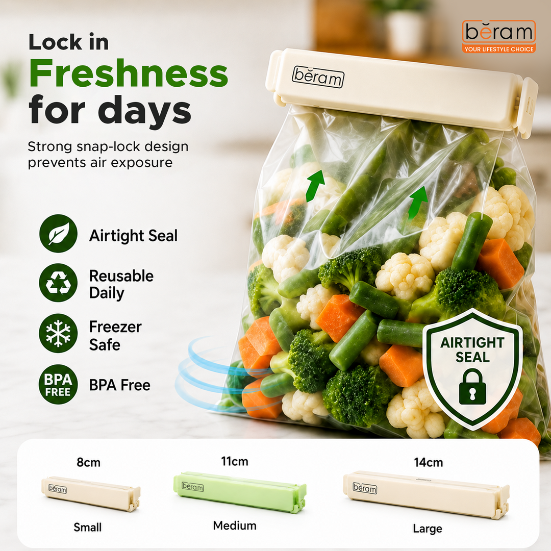 Beram Sealing Clips for Snack Bags Vacuum Sealers for Packages Storage for Home and Kitchen Air Tight Sealing Chip Clips Aesthetic Kitchen Accessory  Pack of 48, 28 and 18