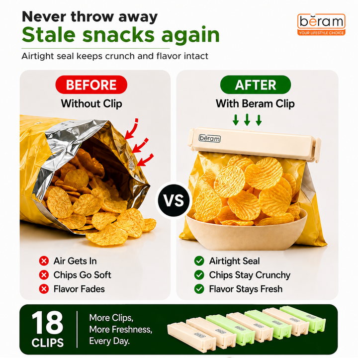 Beram Sealing Clips for Snack Bags Vacuum Sealers for Packages Storage for Home and Kitchen Air Tight Sealing Chip Clips Aesthetic Kitchen Accessory  Pack of 48, 28 and 18