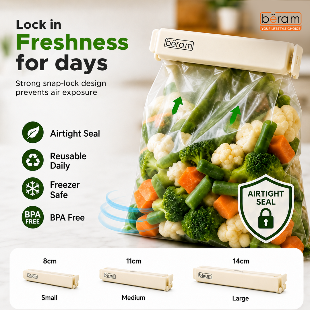 Beram Sealing Clips for Snack Bags Vacuum Sealers for Packages Storage for Home and Kitchen Air Tight Sealing Chip Clips Aesthetic Kitchen Accessory  Pack of 48, 28 and 18