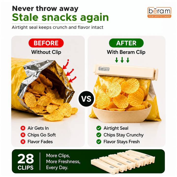 Beram Sealing Clips for Snack Bags Vacuum Sealers for Packages Storage for Home and Kitchen Air Tight Sealing Chip Clips Aesthetic Kitchen Accessory  Pack of 48, 28 and 18