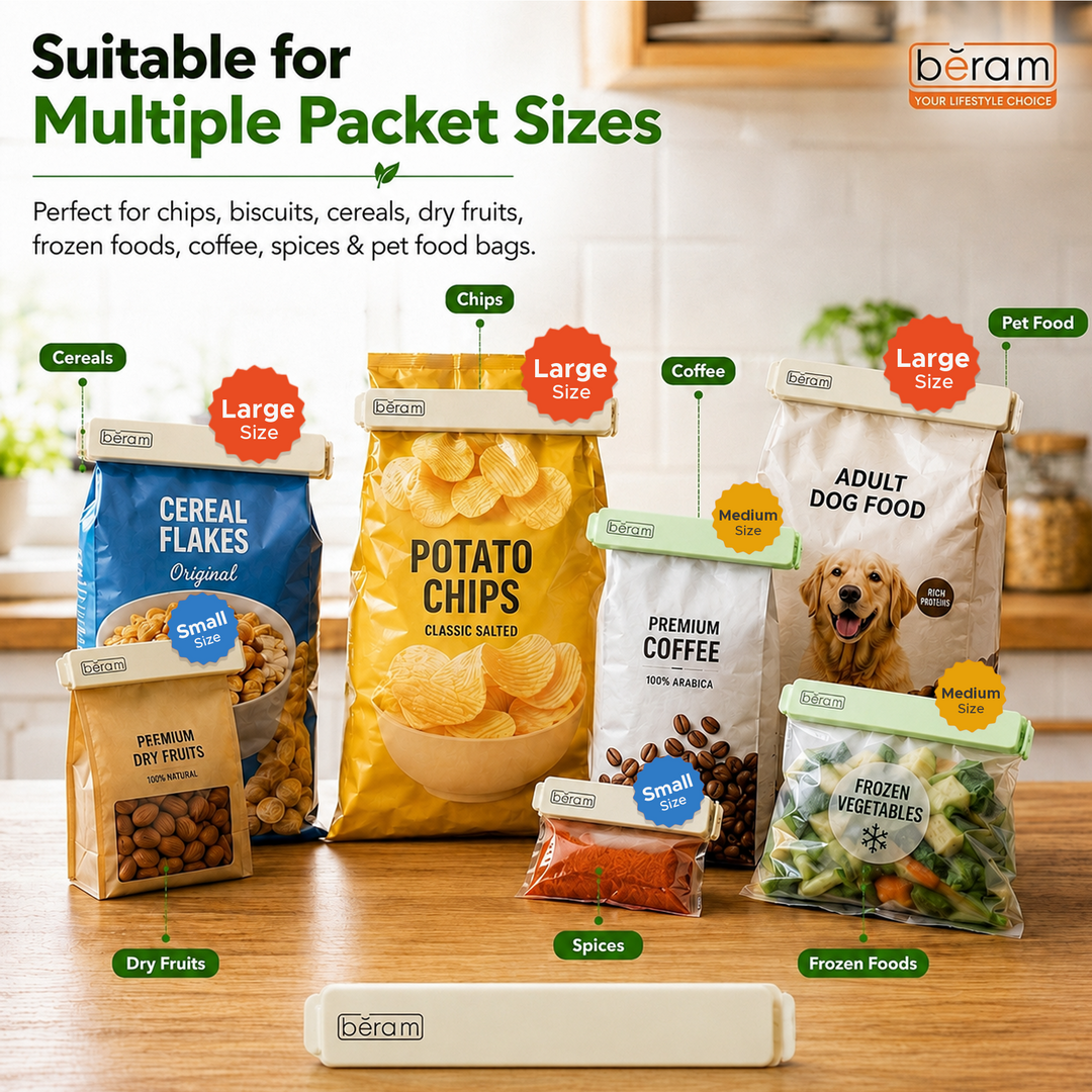 Beram Sealing Clips for Snack Bags Vacuum Sealers for Packages Storage for Home and Kitchen Air Tight Sealing Chip Clips Aesthetic Kitchen Accessory  Pack of 48, 28 and 18