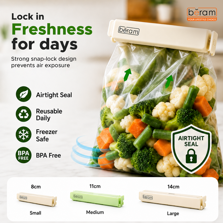Beram Sealing Clips for Snack Bags Vacuum Sealers for Packages Storage for Home and Kitchen Air Tight Sealing Chip Clips Aesthetic Kitchen Accessory  Pack of 48, 28 and 18