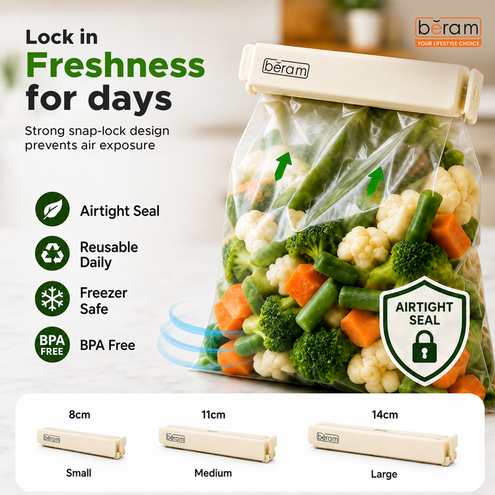 Beram Sealing Clips for Snack Bags Vacuum Sealers for Packages Storage for Home and Kitchen Air Tight Sealing Chip Clips Aesthetic Kitchen Accessory  Pack of 48, 28 and 18