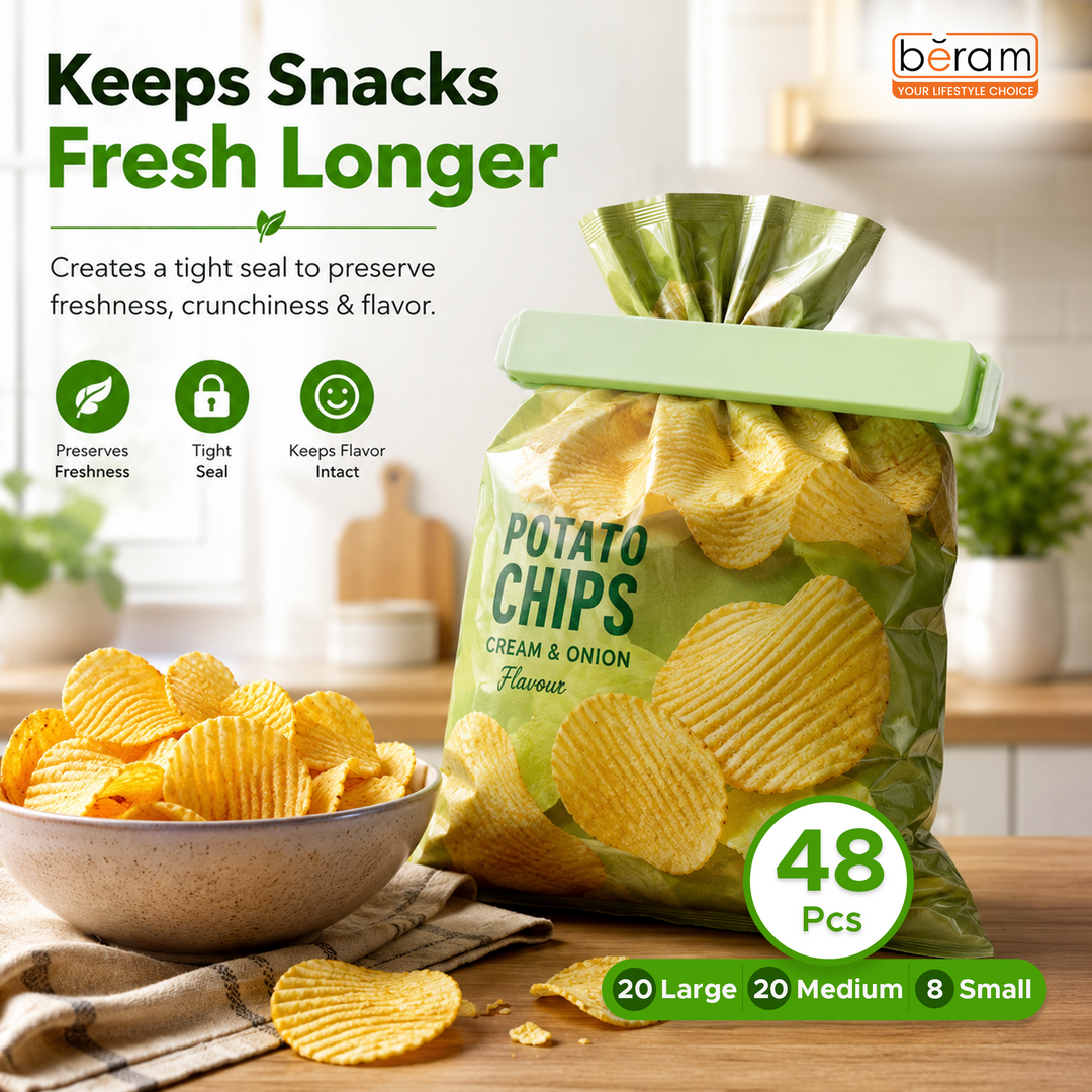 Beram Sealing Clips for Snack Bags Vacuum Sealers for Packages Storage for Home and Kitchen Air Tight Sealing Chip Clips Aesthetic Kitchen Accessory  Pack of 48, 28 and 18
