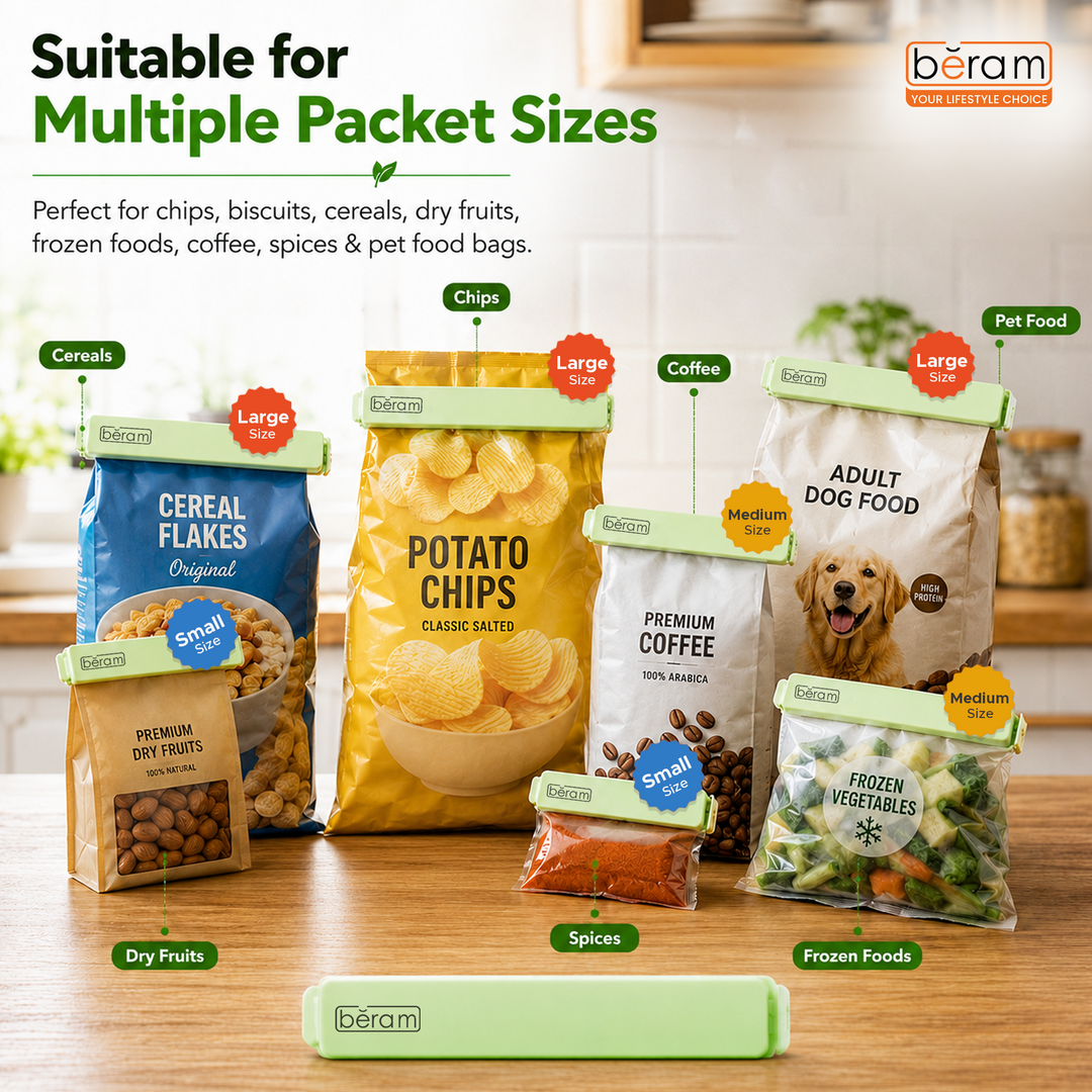 Beram Sealing Clips for Snack Bags Vacuum Sealers for Packages Storage for Home and Kitchen Air Tight Sealing Chip Clips Aesthetic Kitchen Accessory  Pack of 48, 28 and 18