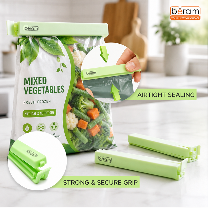 Beram Sealing Clips for Snack Bags Vacuum Sealers for Packages Storage for Home and Kitchen Air Tight Sealing Chip Clips Aesthetic Kitchen Accessory  Pack of 48, 28 and 18