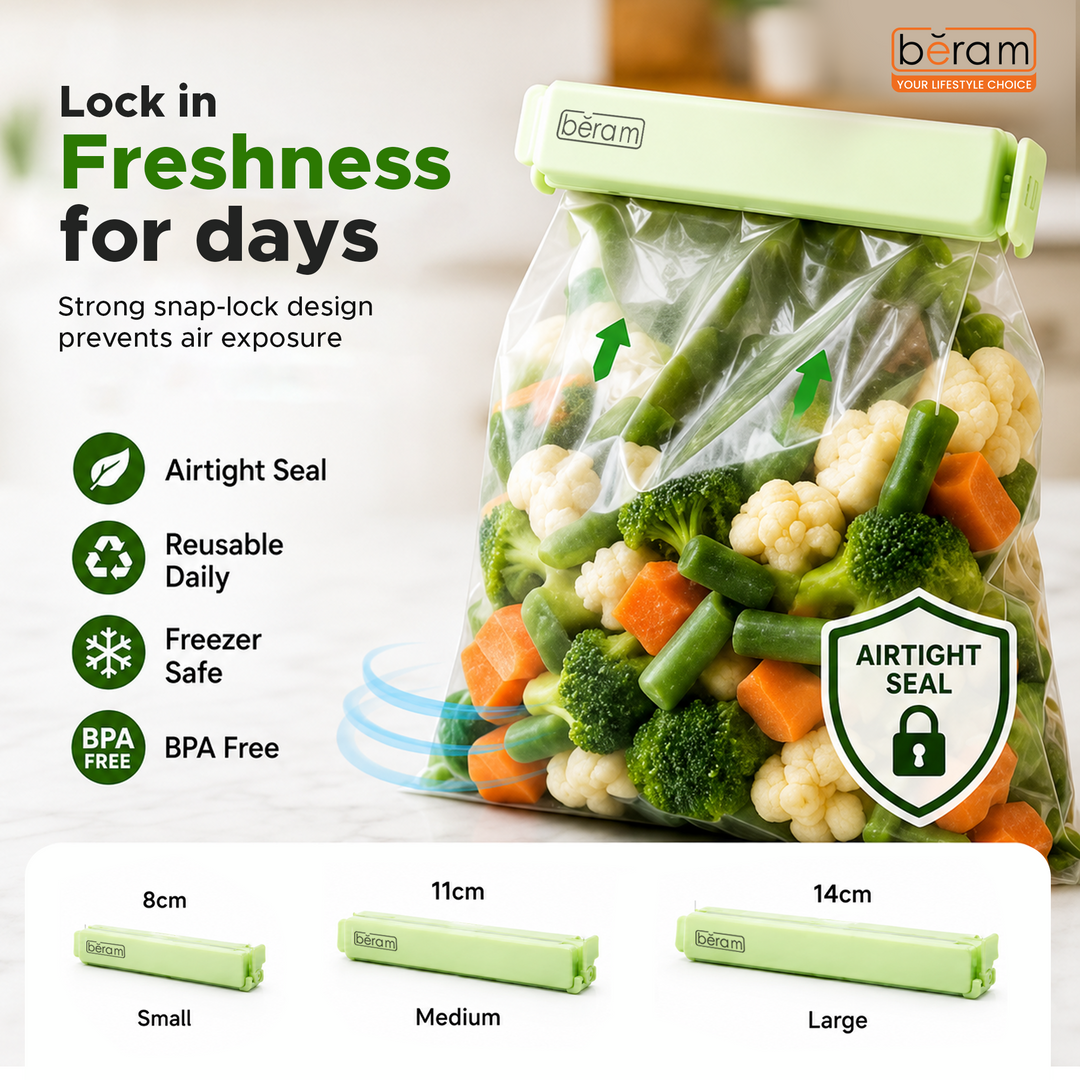 Beram Sealing Clips for Snack Bags Vacuum Sealers for Packages Storage for Home and Kitchen Air Tight Sealing Chip Clips Aesthetic Kitchen Accessory  Pack of 48, 28 and 18