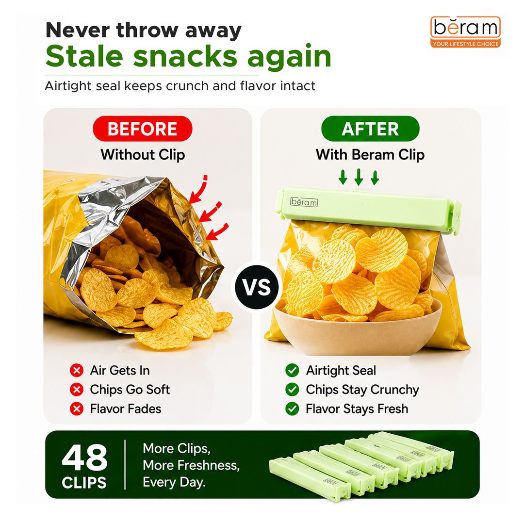 Beram Sealing Clips for Snack Bags Vacuum Sealers for Packages Storage for Home and Kitchen Air Tight Sealing Chip Clips Aesthetic Kitchen Accessory  Pack of 48, 28 and 18