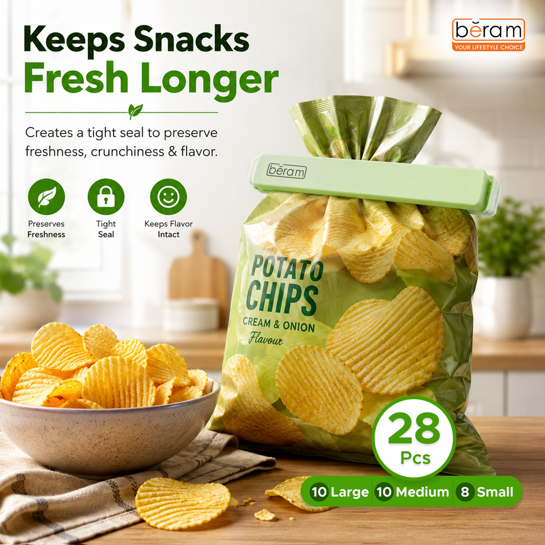 Beram Sealing Clips for Snack Bags Vacuum Sealers for Packages Storage for Home and Kitchen Air Tight Sealing Chip Clips Aesthetic Kitchen Accessory  Pack of 48, 28 and 18