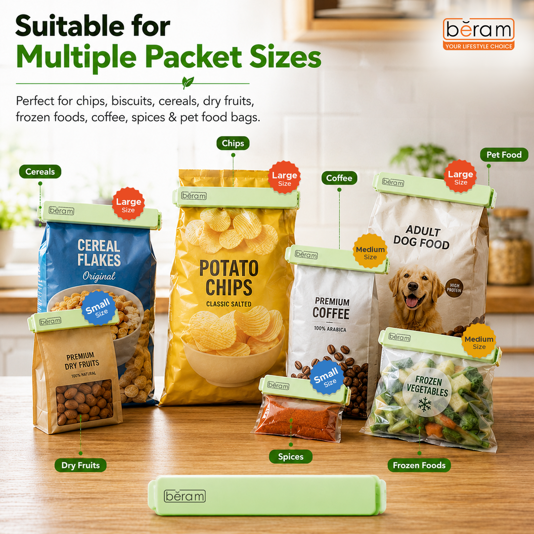 Beram Sealing Clips for Snack Bags Vacuum Sealers for Packages Storage for Home and Kitchen Air Tight Sealing Chip Clips Aesthetic Kitchen Accessory  Pack of 48, 28 and 18