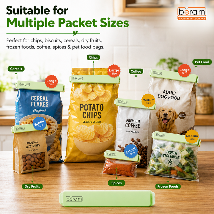 Beram Sealing Clips for Snack Bags Vacuum Sealers for Packages Storage for Home and Kitchen Air Tight Sealing Chip Clips Aesthetic Kitchen Accessory  Pack of 48, 28 and 18