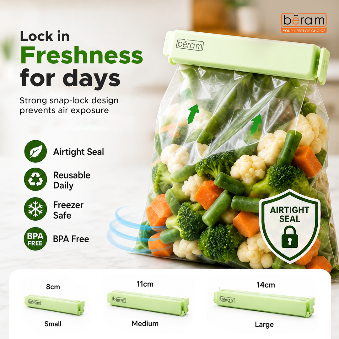 Beram Sealing Clips for Snack Bags Vacuum Sealers for Packages Storage for Home and Kitchen Air Tight Sealing Chip Clips Aesthetic Kitchen Accessory  Pack of 48, 28 and 18