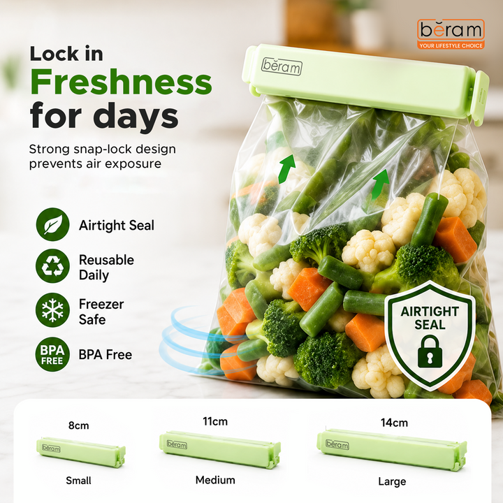 Beram Sealing Clips for Snack Bags Vacuum Sealers for Packages Storage for Home and Kitchen Air Tight Sealing Chip Clips Aesthetic Kitchen Accessory  Pack of 48, 28 and 18