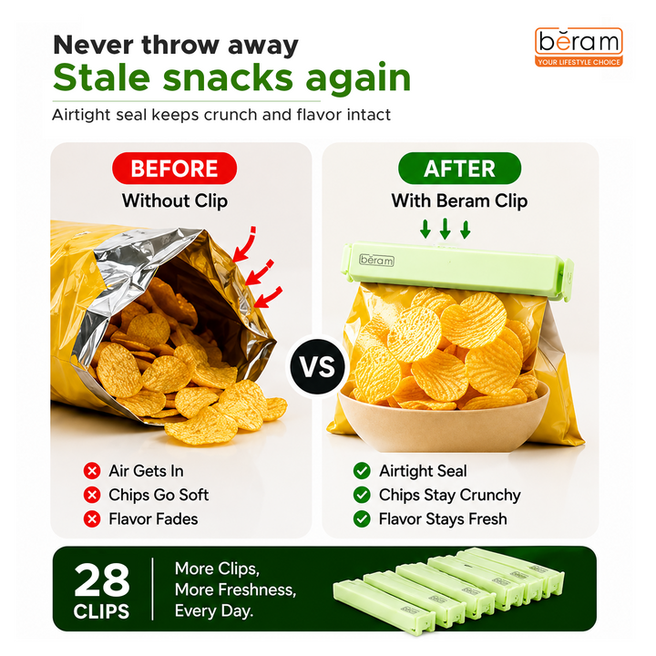 Beram Sealing Clips for Snack Bags Vacuum Sealers for Packages Storage for Home and Kitchen Air Tight Sealing Chip Clips Aesthetic Kitchen Accessory  Pack of 48, 28 and 18