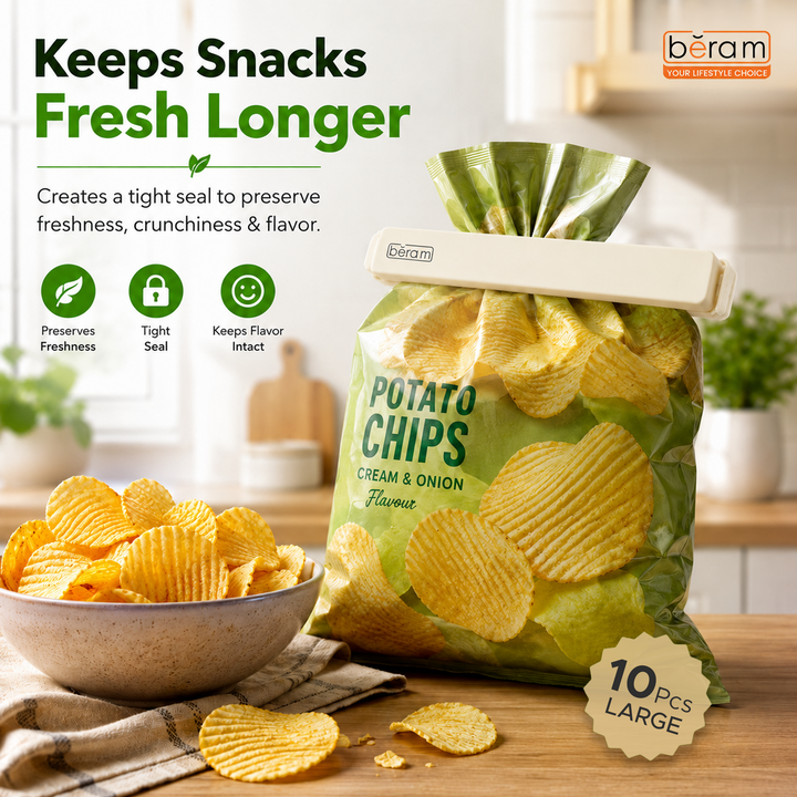 Beram Sealing Clips for Snack Bags Vacuum Sealers for Packages and Storage Air Tight Sealing Chip Clips Aesthetic Kitchen Accessory Pack of 4, 5 and 10