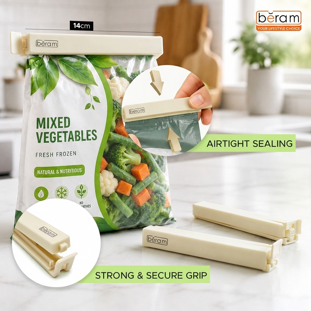Beram Sealing Clips for Snack Bags Vacuum Sealers for Packages and Storage Air Tight Sealing Chip Clips Aesthetic Kitchen Accessory Pack of 4, 5 and 10