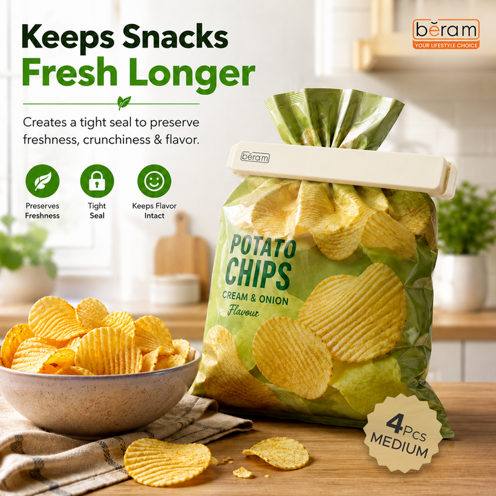 Beram Sealing Clips for Snack Bags Vacuum Sealers for Packages and Storage Air Tight Sealing Chip Clips Aesthetic Kitchen Accessory Pack of 4, 5 and 10