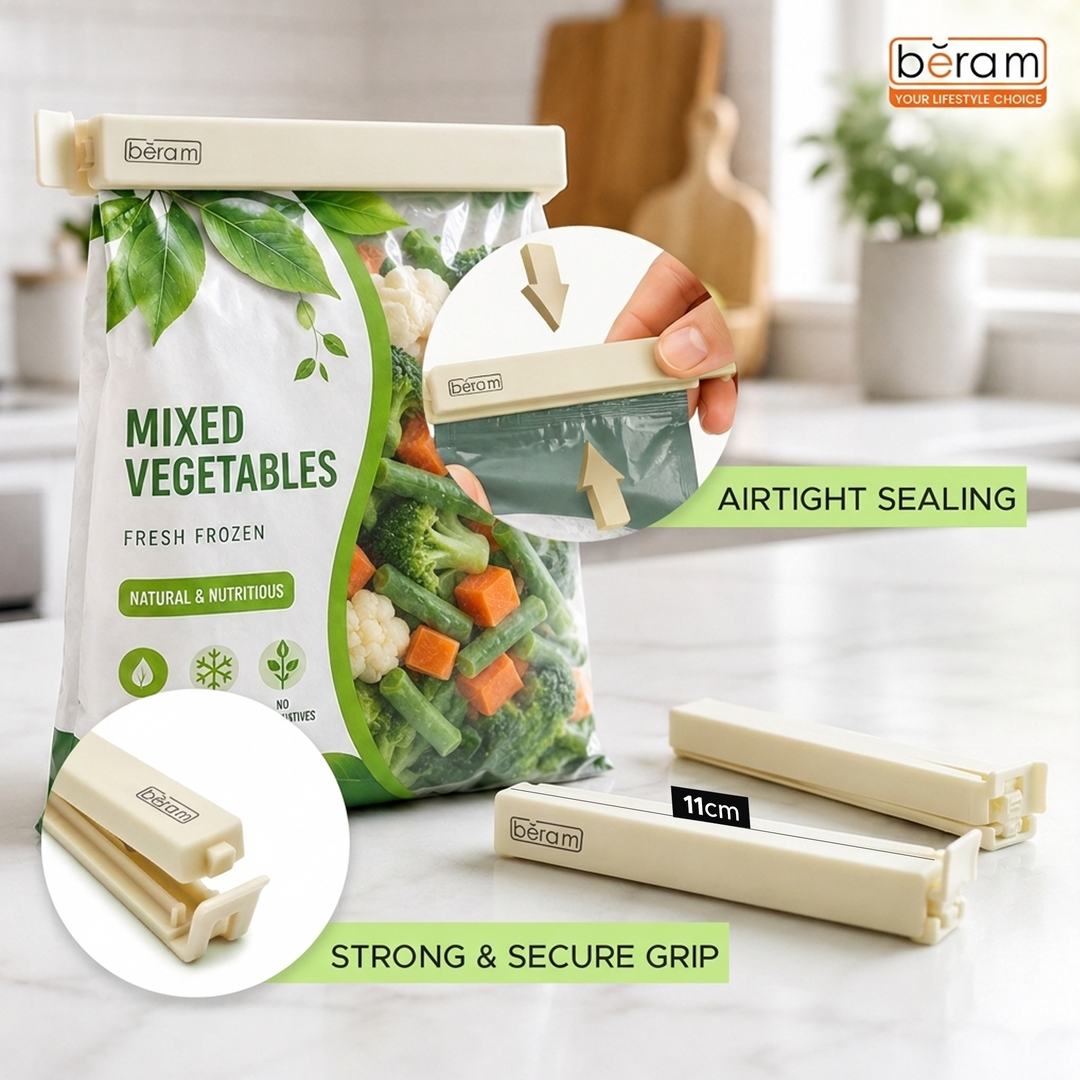 Beram Sealing Clips for Snack Bags Vacuum Sealers for Packages and Storage Air Tight Sealing Chip Clips Aesthetic Kitchen Accessory Pack of 4, 5 and 10
