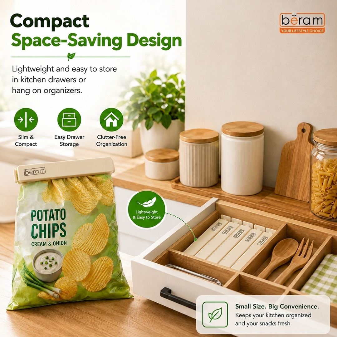 Beram Sealing Clips for Snack Bags Vacuum Sealers for Packages and Storage Air Tight Sealing Chip Clips Aesthetic Kitchen Accessory Pack of 4, 5 and 10