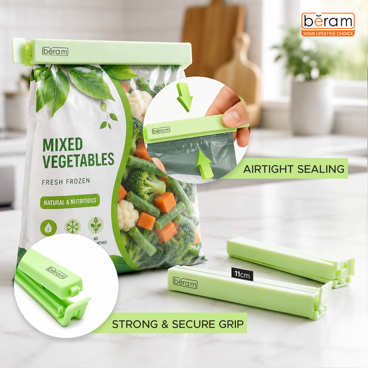 Beram Sealing Clips for Snack Bags Vacuum Sealers for Packages and Storage Air Tight Sealing Chip Clips Aesthetic Kitchen Accessory Pack of 4, 5 and 10