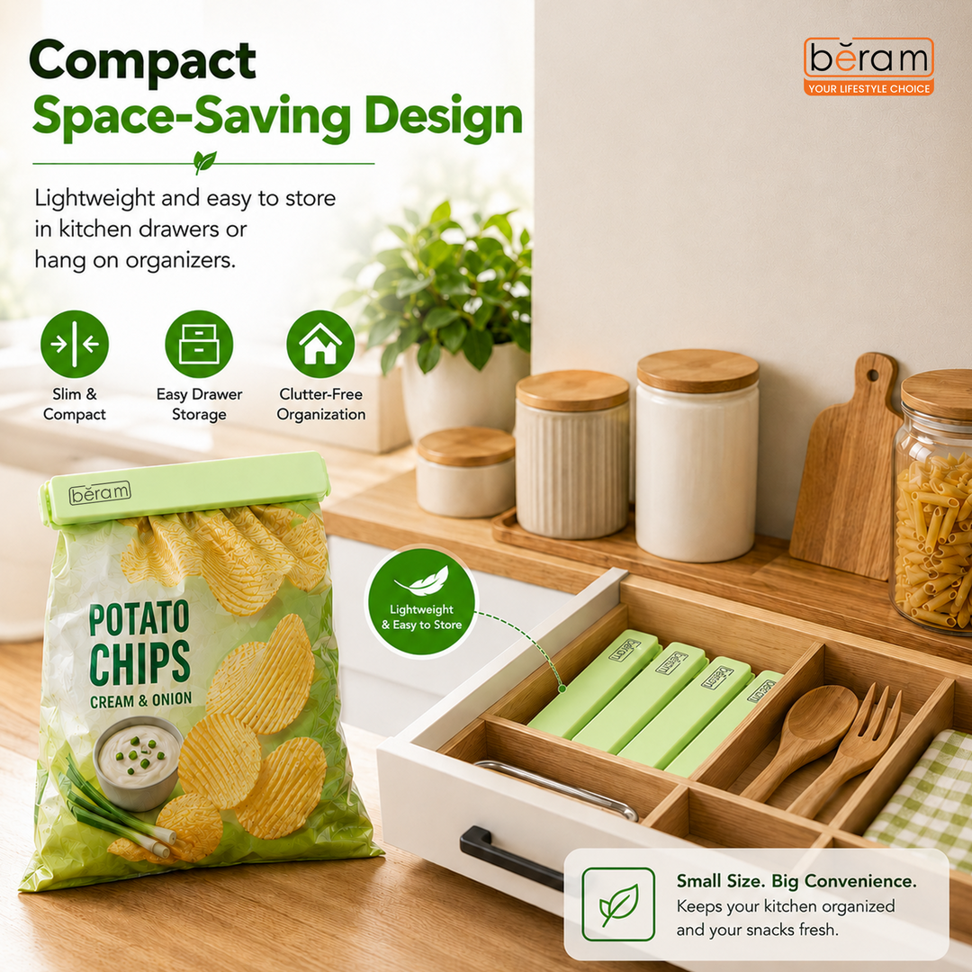 Beram Sealing Clips for Snack Bags Vacuum Sealers for Packages and Storage Air Tight Sealing Chip Clips Aesthetic Kitchen Accessory Pack of 4, 5 and 10