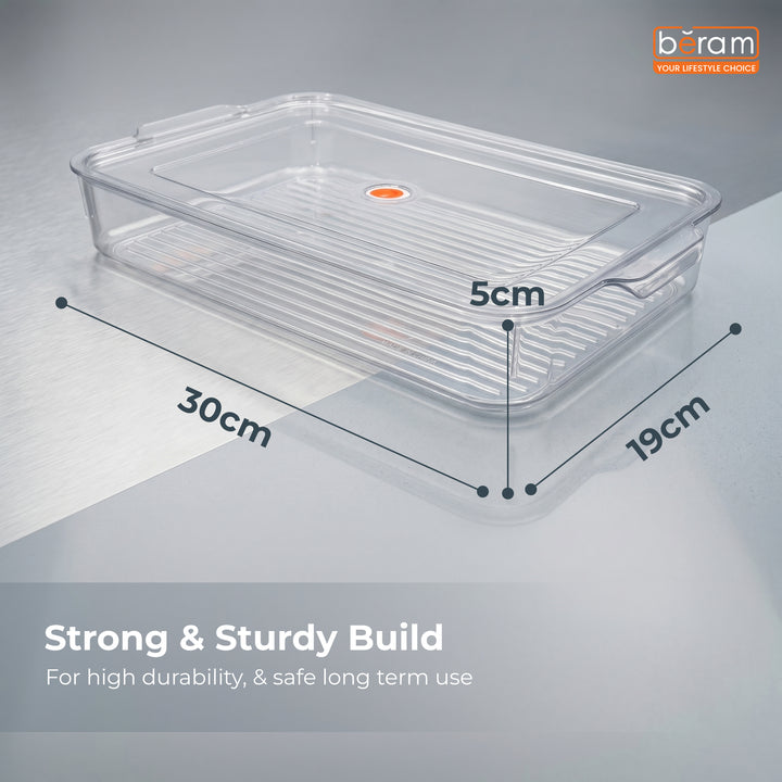 Beram Clear Seal Food Storage Box Bin Transparent PET Organizer Box with Handles Multipurpose Kitchen Storage Pantry Fridge & Freezer Storage Container BPA-Free Rectangular Storage Basket