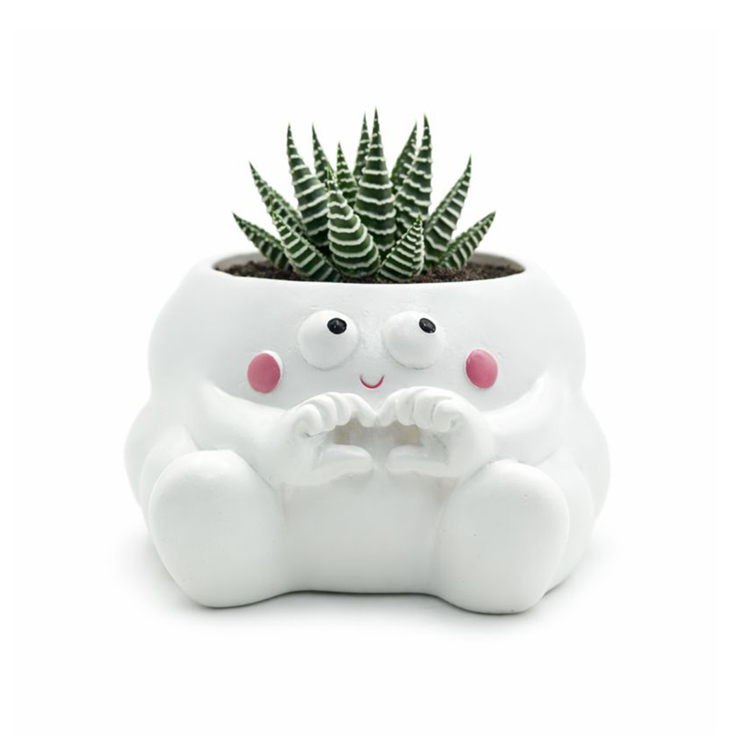 Clouds 4Pcs Set O Heart Sooper Victory Polyresin Cute Smiling Cloud Succulent Planter Decorative Mini Vase Indoor Outdoor Home Office Desk Decor Pen Pencil Holder Propagator Kit