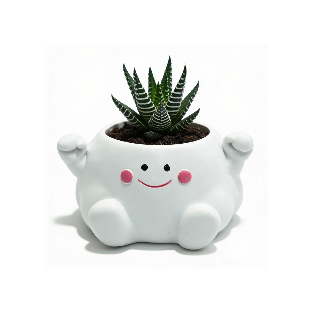 Clouds 4Pcs Set O Heart Sooper Victory Polyresin Cute Smiling Cloud Succulent Planter Decorative Mini Vase Indoor Outdoor Home Office Desk Decor Pen Pencil Holder Propagator Kit